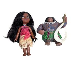 Disney Moana Mini Doll & Mini Maui Figures Bundle Hawaii Ocean Princess Demi God